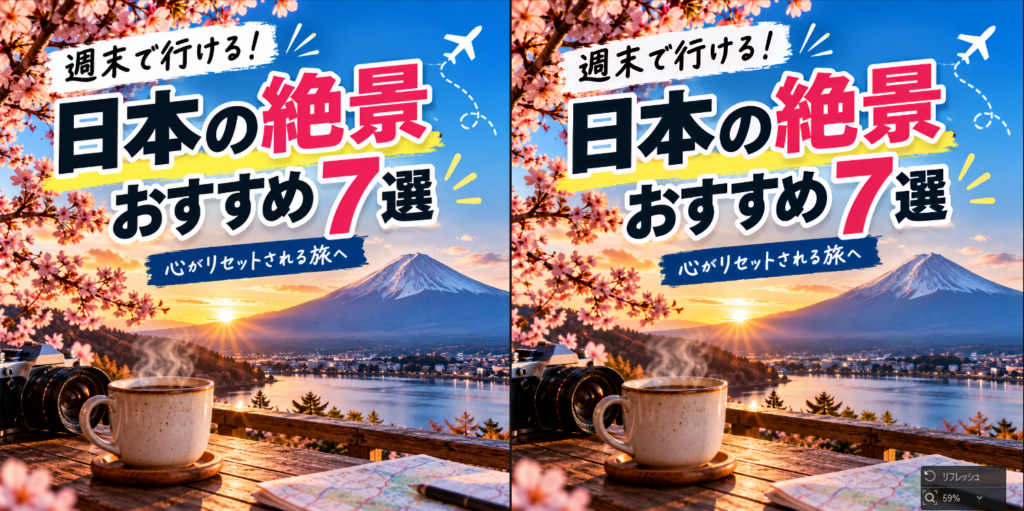 日本語の文字が入ったサムネイル画像をAiarty Image Enhancerで高画質化した比較